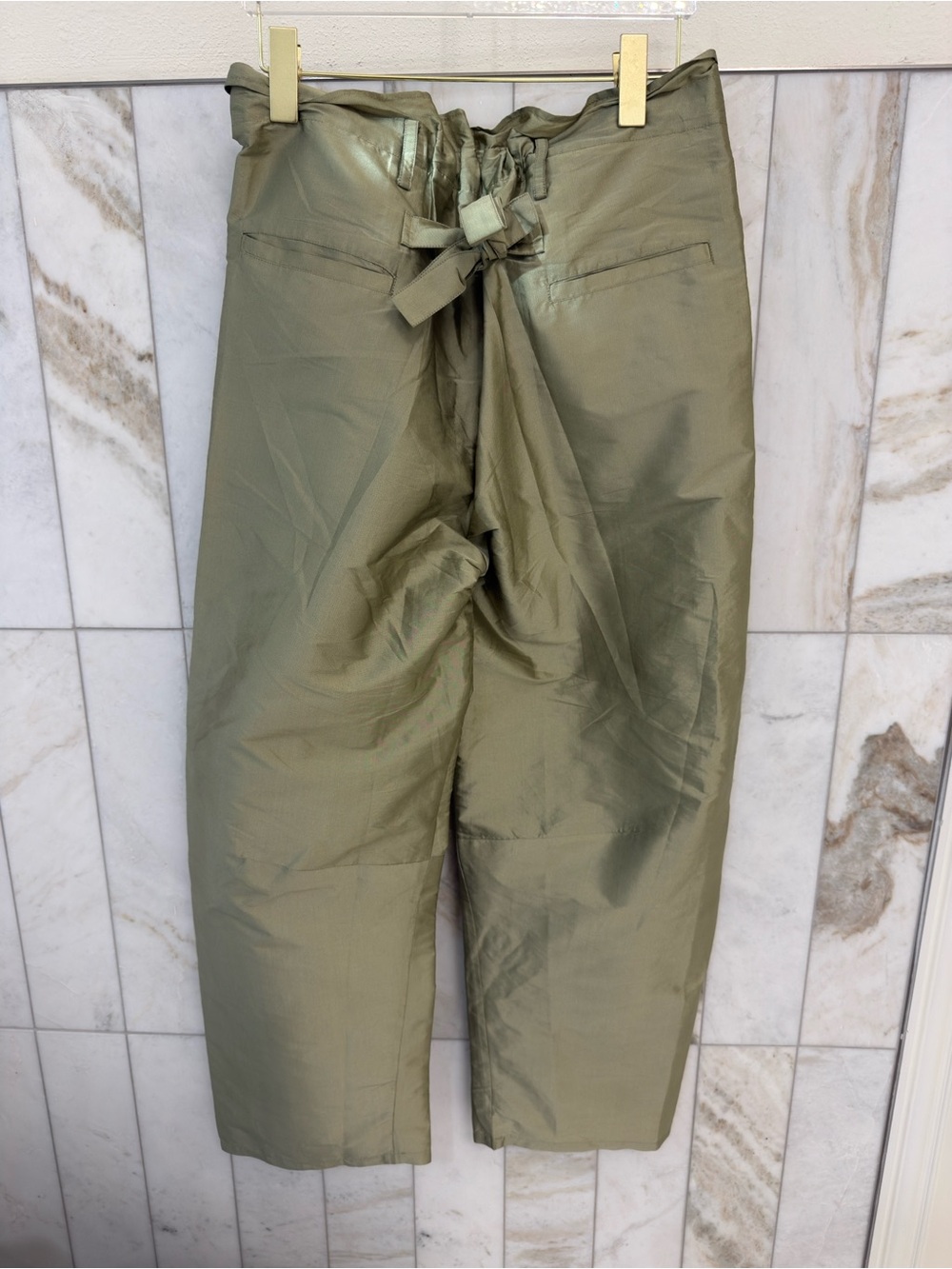 Chan Luu Sage Techno Taffeta Barrel Pant in Sage - Picture 7 of 8